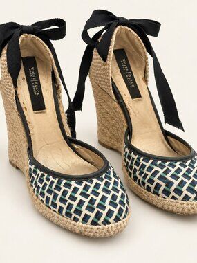 White House Black Market Carly Geometric Ankle-Tie Espadrille Wedges 7M